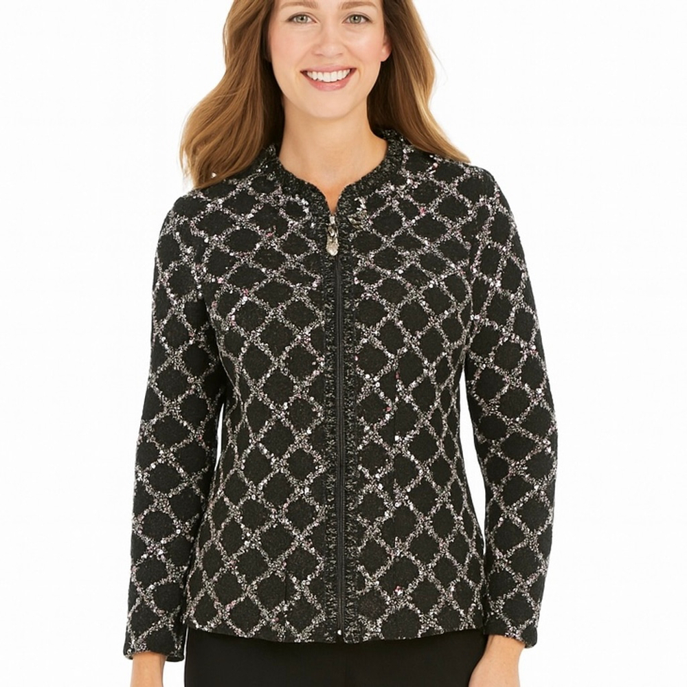 Vintage Joseph Ribkoff Black Pink Metallic Tweed Jacket Union Made in Canada, 6
